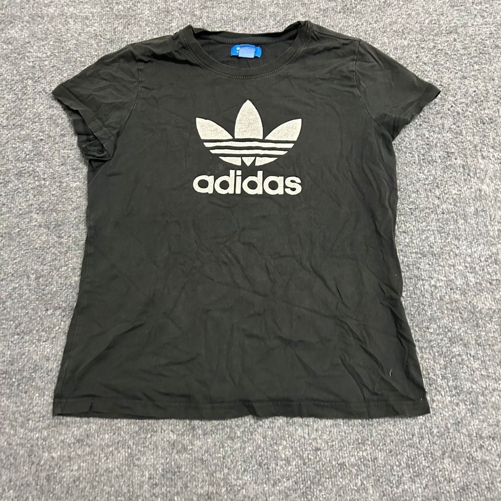 Adidas T-Shirt Womens Size XL Black Trefoil Graphic Logo Short Sleeve Athletic